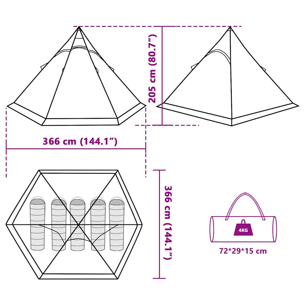 Tipi-Campingzelt 5 Person Blau Wasserdicht