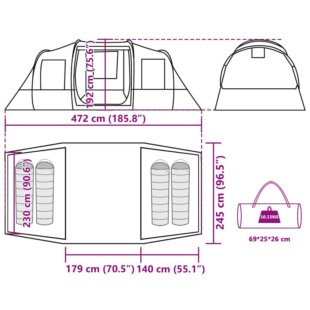 Tunnelzelt 4 Personen Grau und Orange Wasserdicht