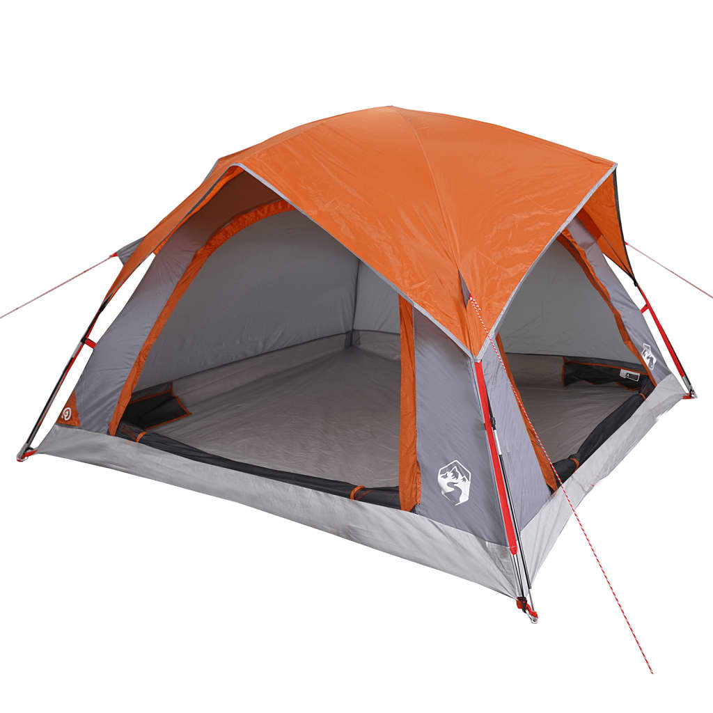 Tente de camping 4 personnes grise et orange imperméable