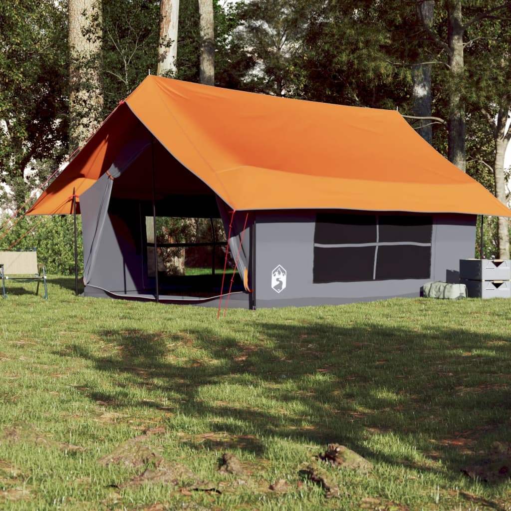 Tente de camping 5 personnes grise et orange imperméable