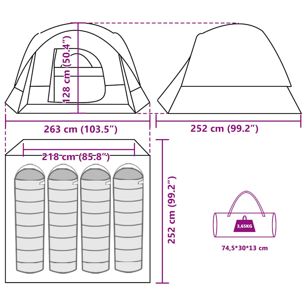 Campingzelt 4 Personen Grau und Orange Wasserdicht