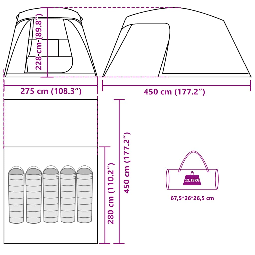 Campingzelt mit Vorzelt 5 Personen Blau Wasserdicht