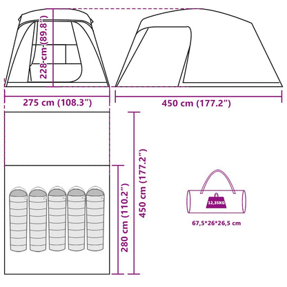 Campingzelt mit Vorzelt 5 Personen Blau Wasserdicht