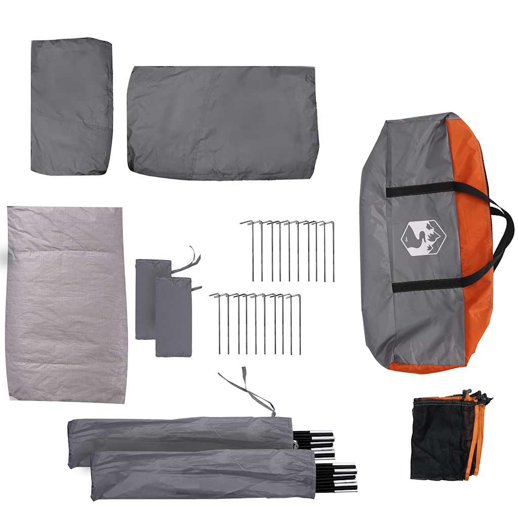 Campingzelt 5 Personen Grau und Orange Wasserdicht