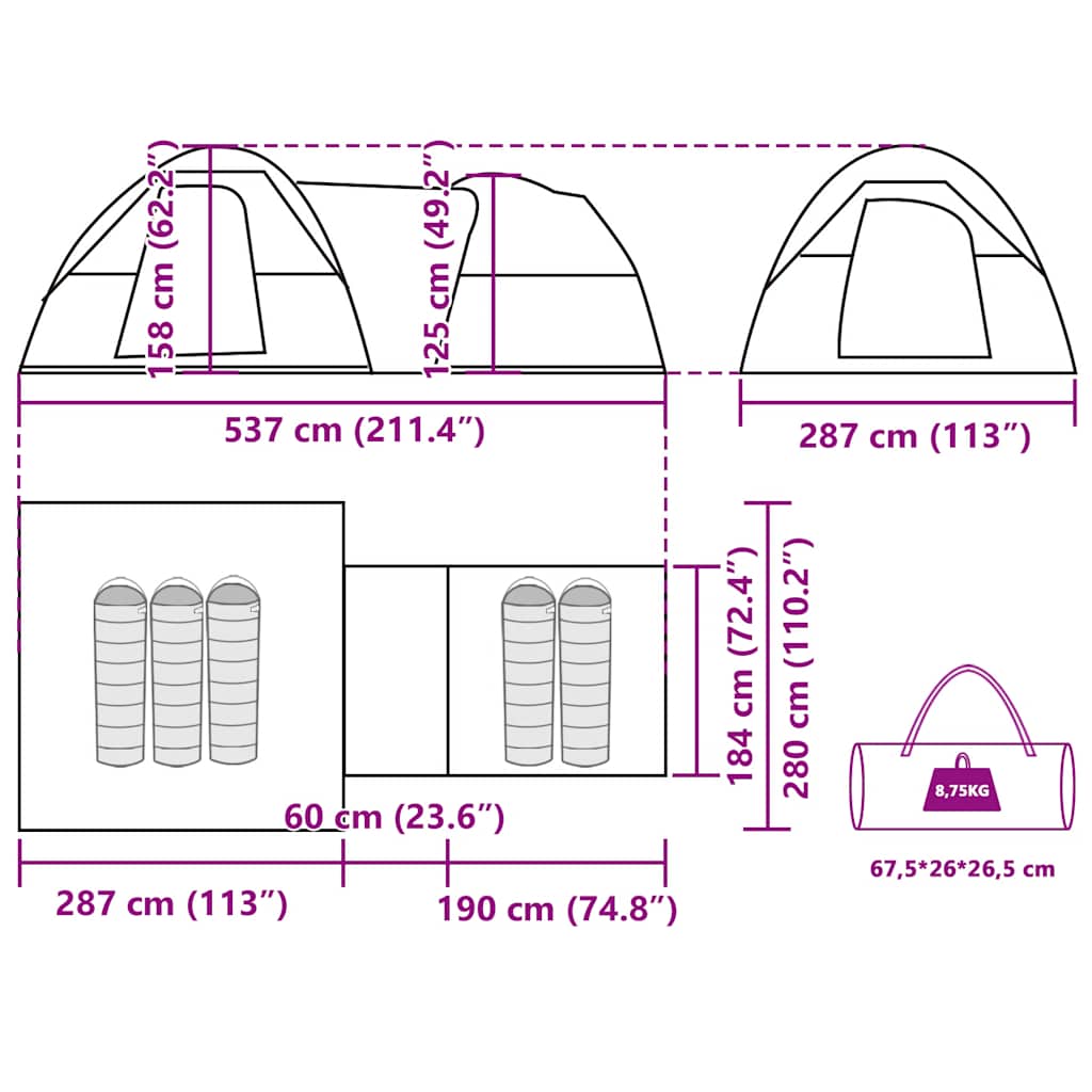 Campingzelt 5 Personen Grau und Orange Wasserdicht