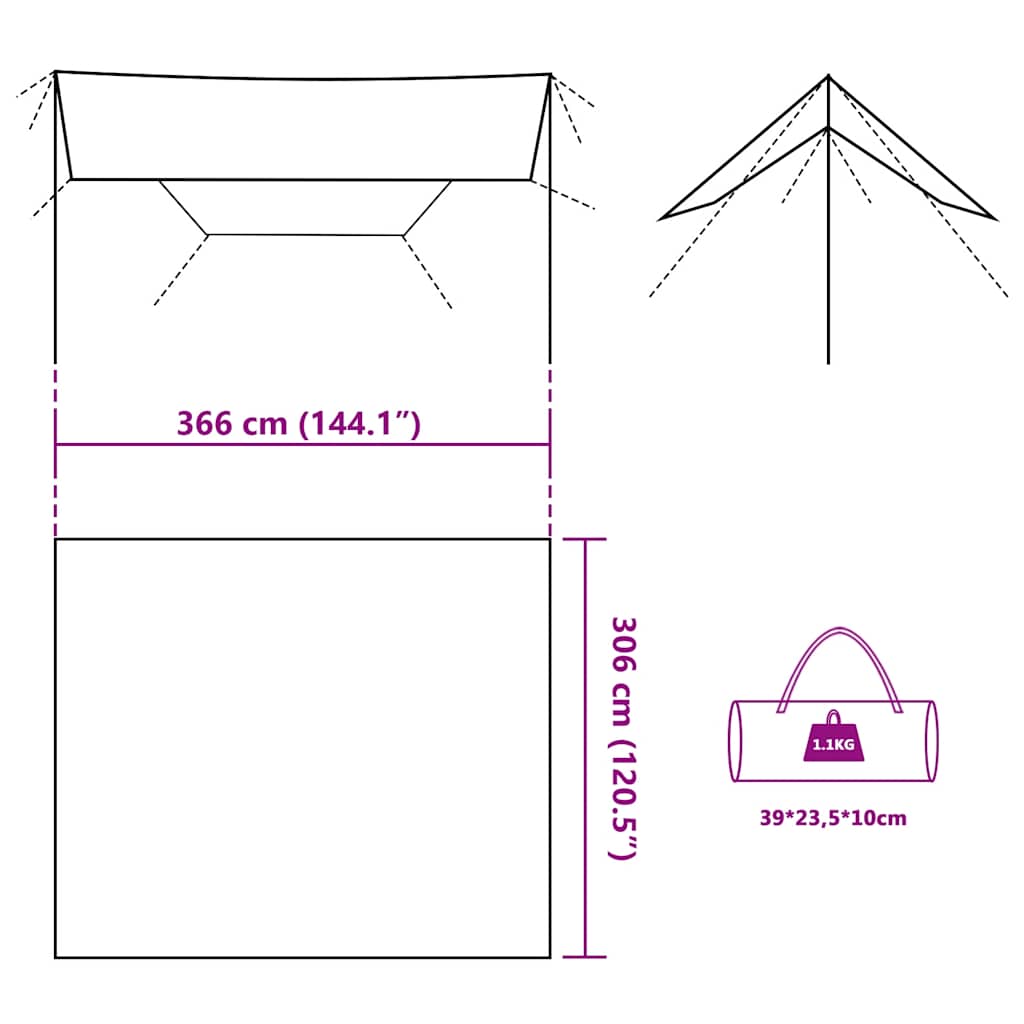 Tarp Braun 366x306 cm Wasserdicht