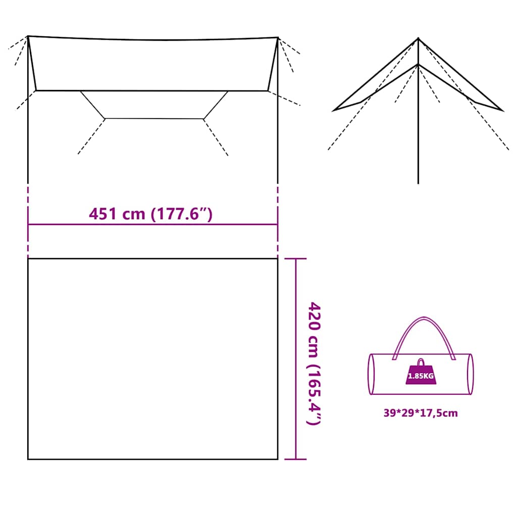 Tarp Braun 451x420 cm Wasserdicht