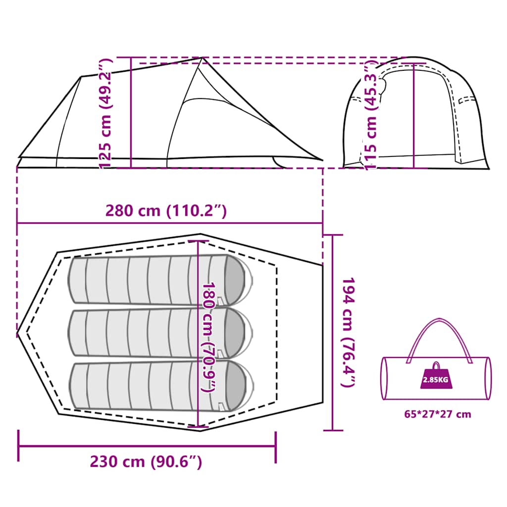 Tunnelzelt 3 Personen Braun Wasserdicht
