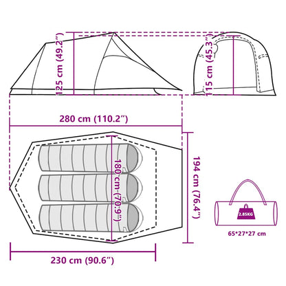 Tunnelzelt 3 Personen Braun Wasserdicht