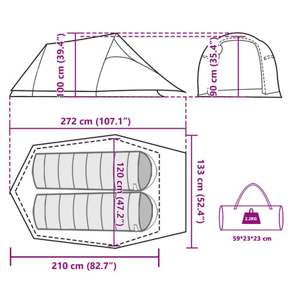 Tunnelzelt 2 Personen Braun Wasserdicht