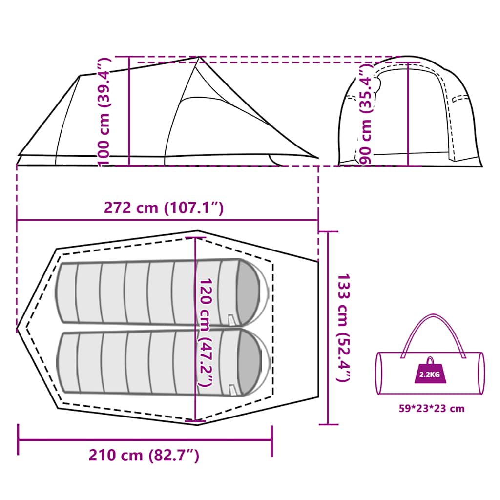 Tunnelzelt 2 Personen Camouflage Wasserdicht
