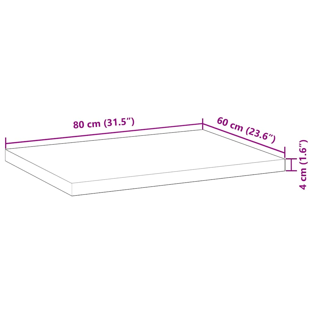 Tischplatte Rechteckig 80x60x4 cm Massivholz Akazie