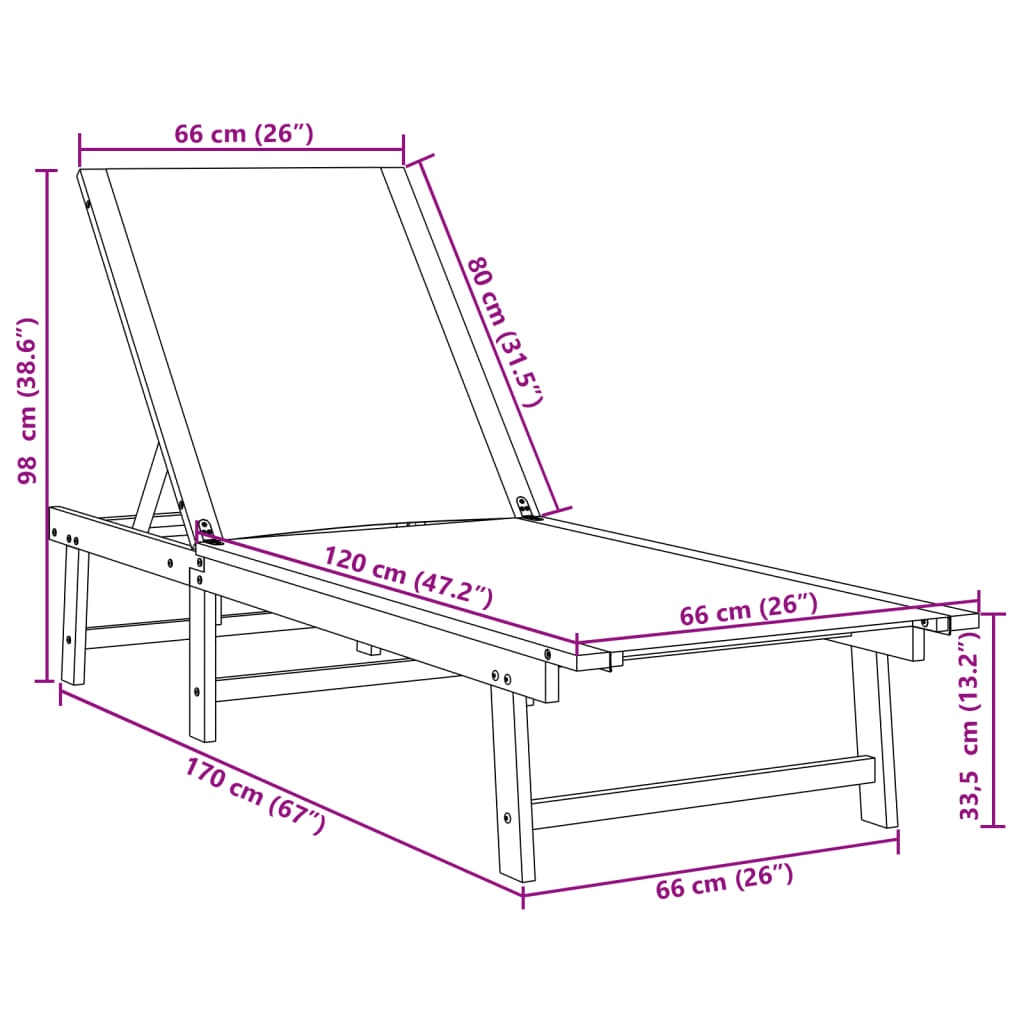 Sonnenliege Creme Massivholz Akazie und Textilene