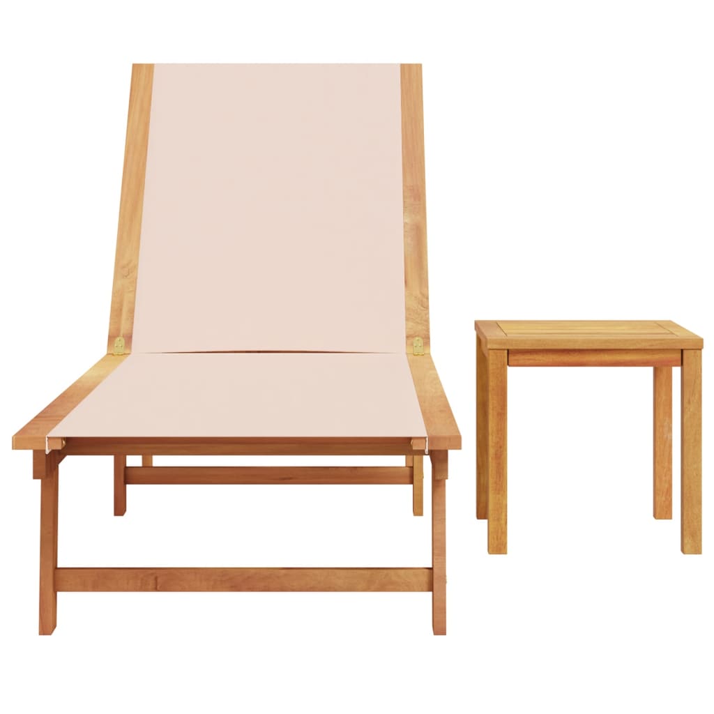 Bain de soleil avec table en bois massif d'acacia et textilène crème