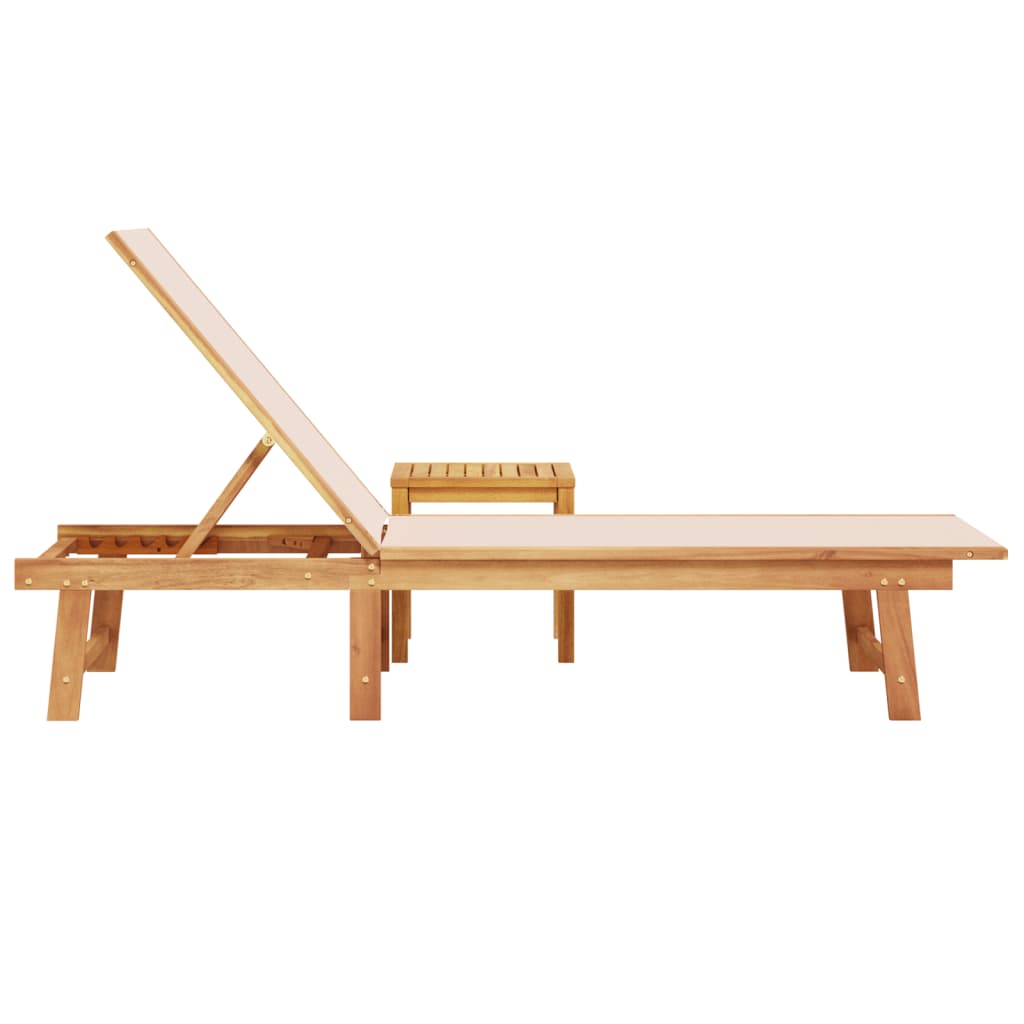 Bain de soleil avec table en bois massif d'acacia et textilène crème