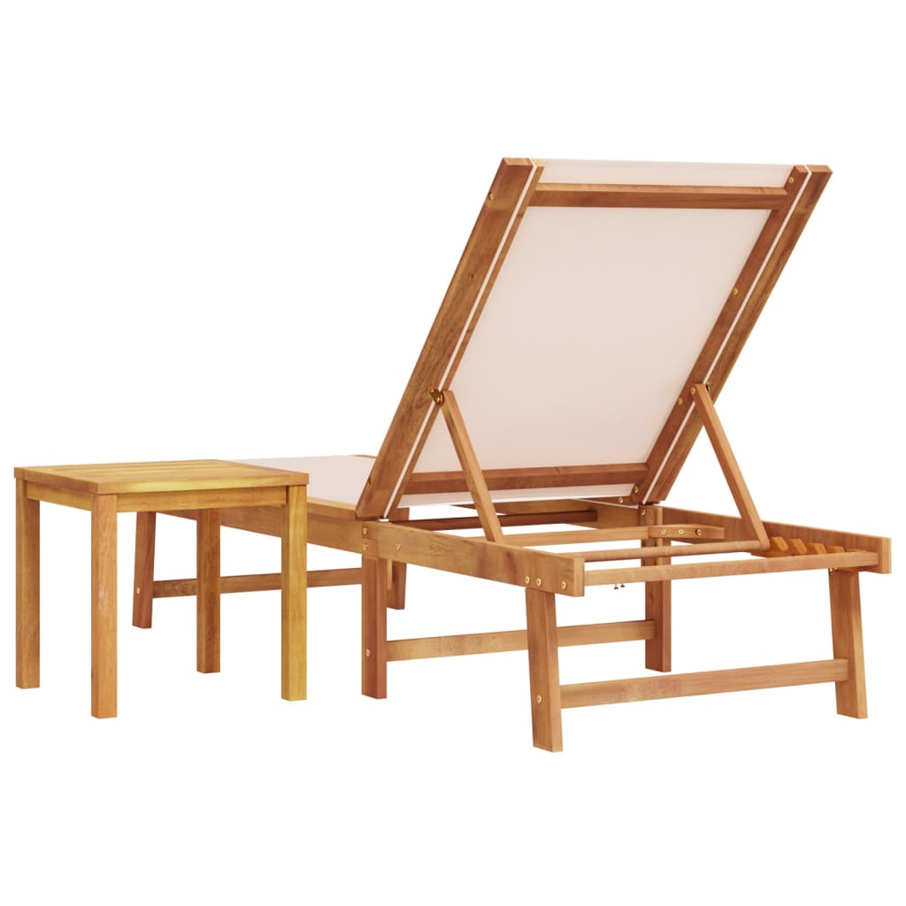 Bain de soleil avec table en bois massif d'acacia et textilène crème