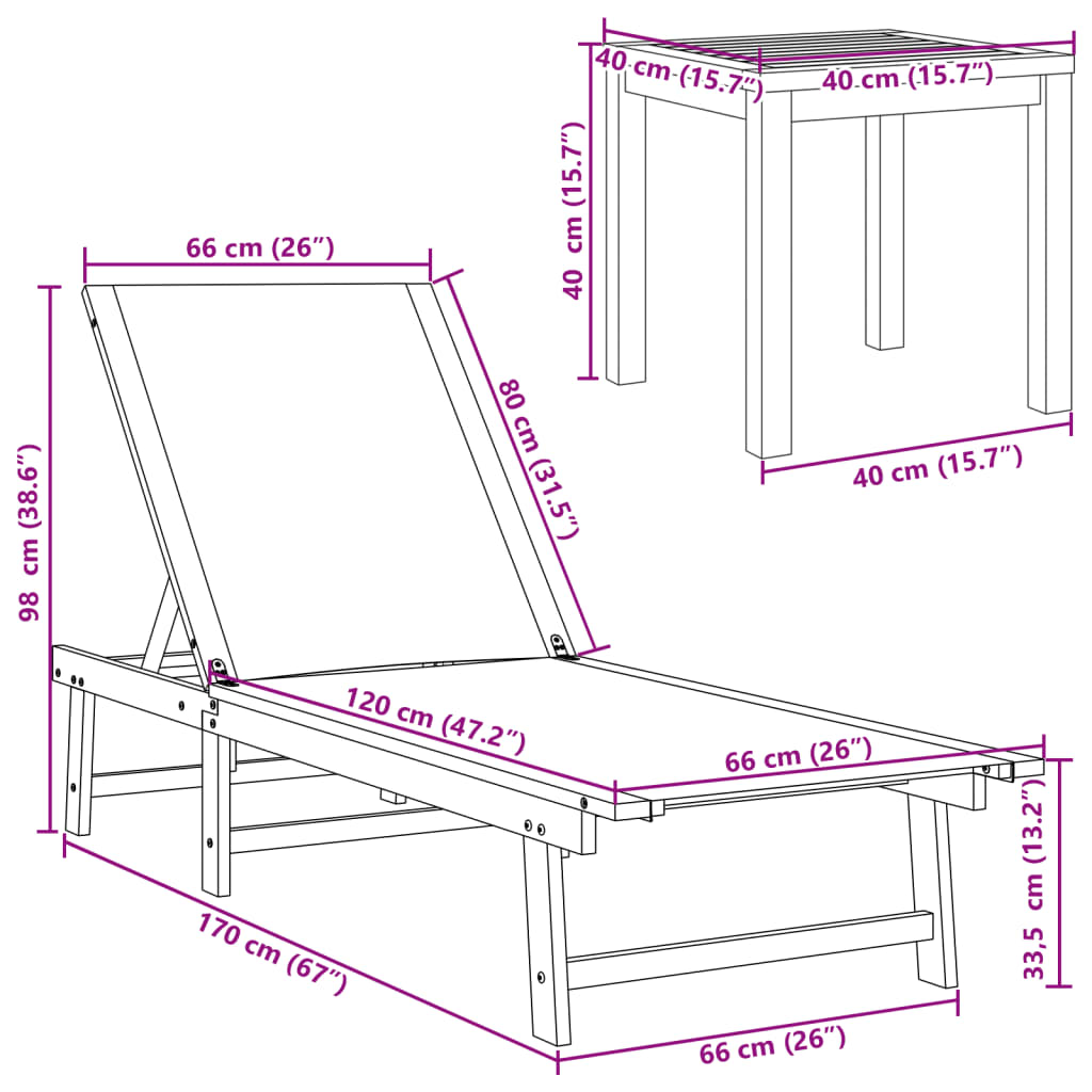 Bain de soleil avec table en bois massif d'acacia et textilène crème