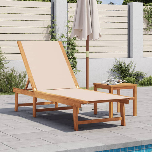 Bain de soleil avec table en bois massif d'acacia et textilène crème