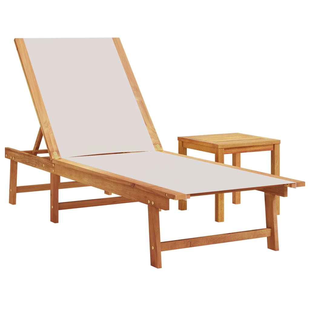 Bain de soleil avec table en bois massif d'acacia et textilène gris