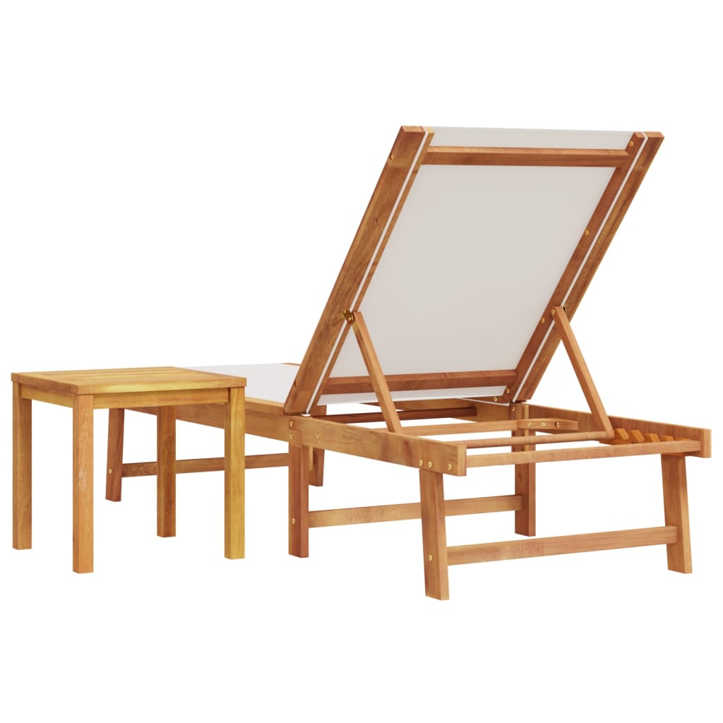 Bain de soleil avec table en bois massif d'acacia et textilène gris