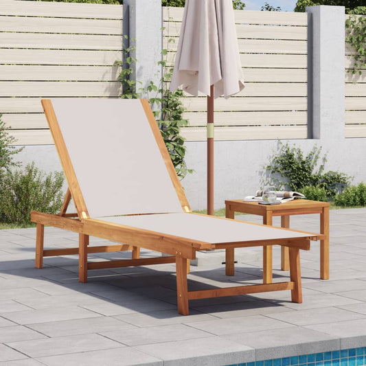 Bain de soleil avec table en bois massif d'acacia et textilène gris