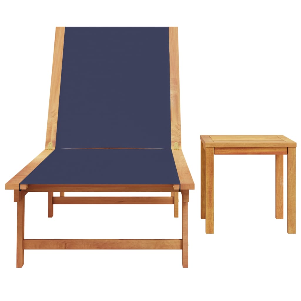 Bain de soleil avec table en bois massif d'acacia et textilène bleu