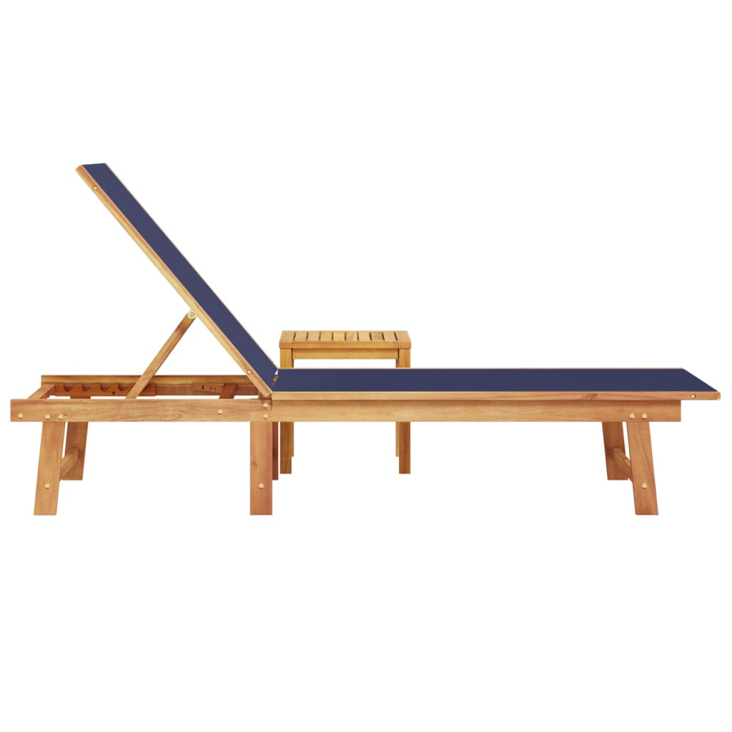 Bain de soleil avec table en bois massif d'acacia et textilène bleu