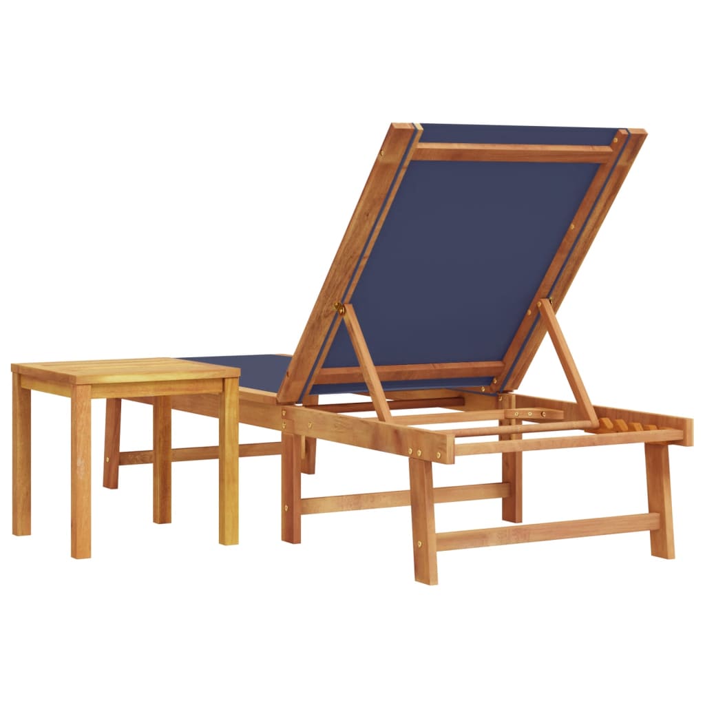 Bain de soleil avec table en bois massif d'acacia et textilène bleu