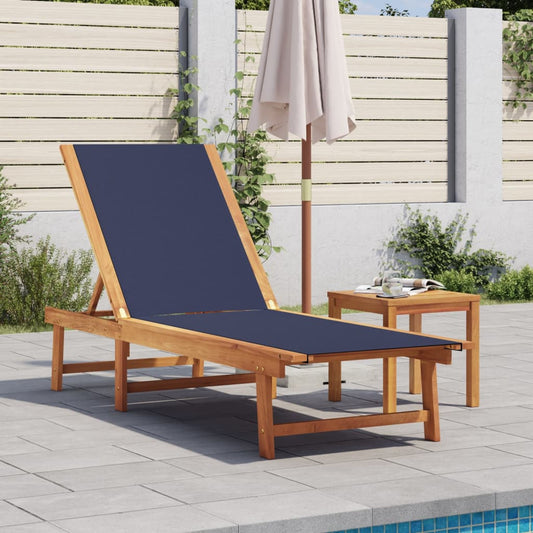 Bain de soleil avec table en bois massif d'acacia et textilène bleu