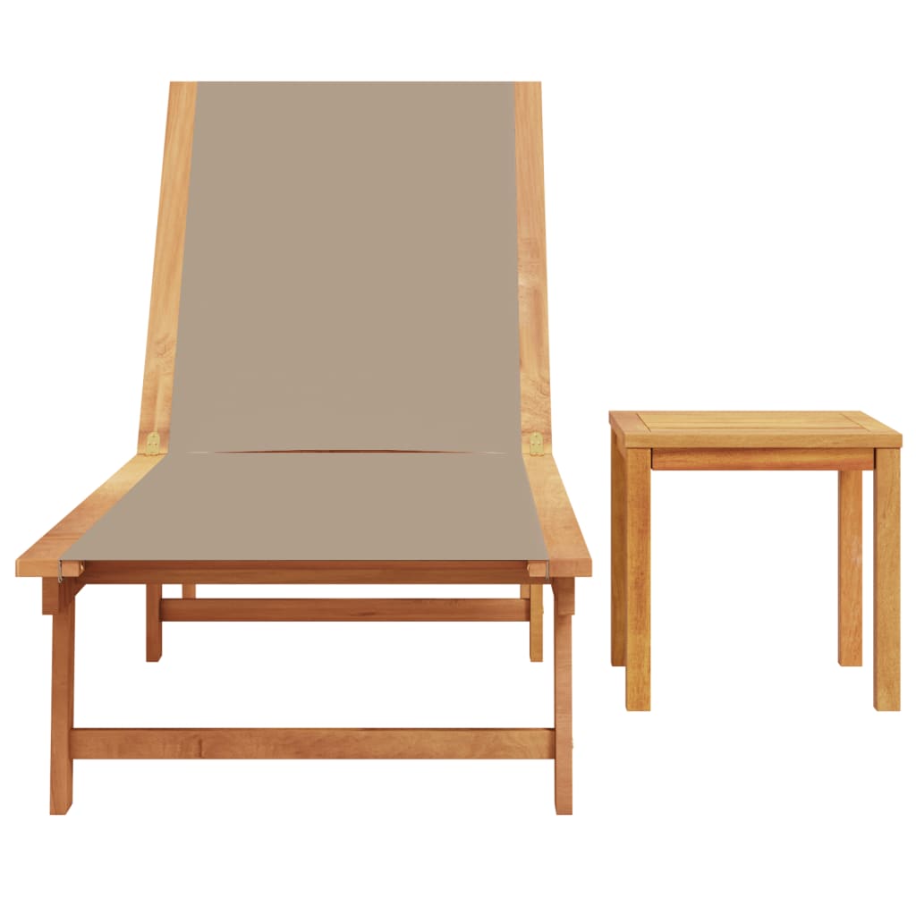 Bain de soleil avec table taupe en bois d'acacia massif et textilène