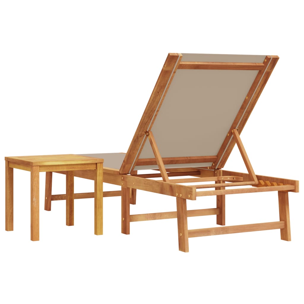 Bain de soleil avec table taupe en bois d'acacia massif et textilène