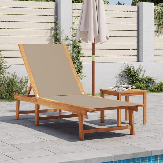 Bain de soleil avec table taupe en bois d'acacia massif et textilène