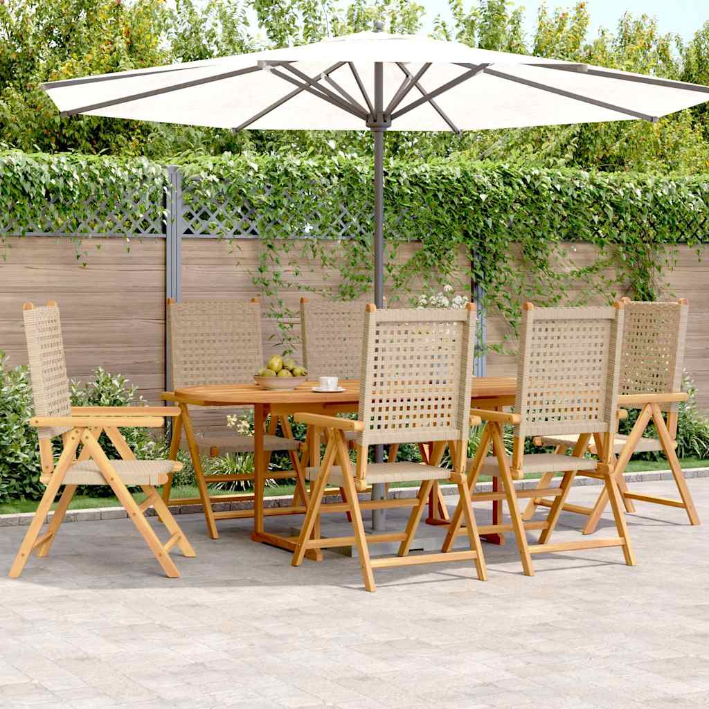 7-tlg. Garten-Essgruppe Poly Rattan und Massivholz Beige