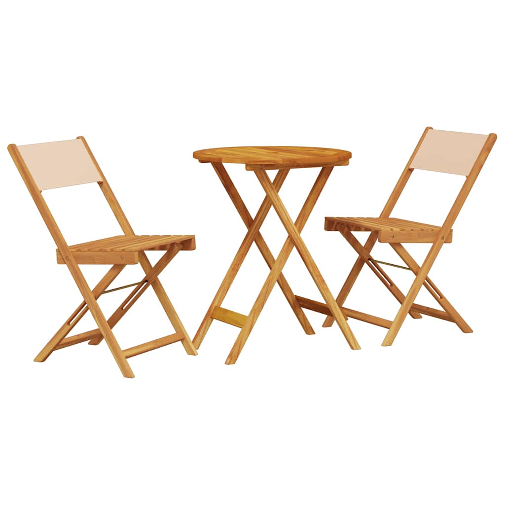 3-tlg. Bistro-Set Beige Stoff und Massivholz