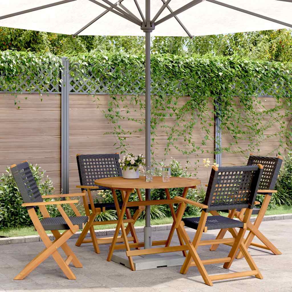 5-tlg. Garten-Essgruppe Schwarz Poly Rattan und Massivholz
