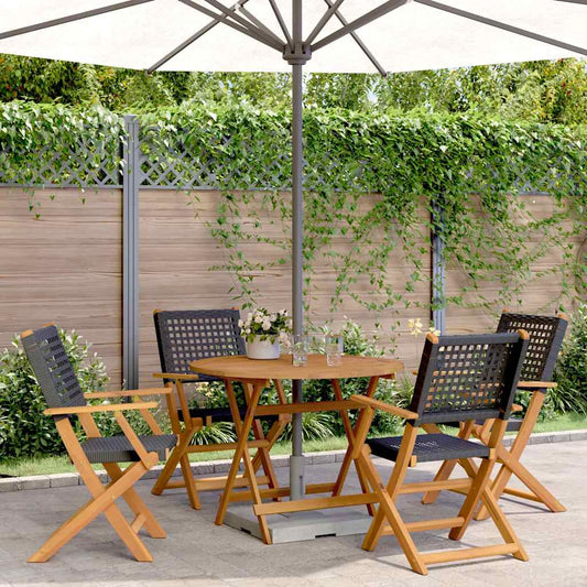 5-tlg. Garten-Essgruppe Schwarz Poly Rattan und Massivholz