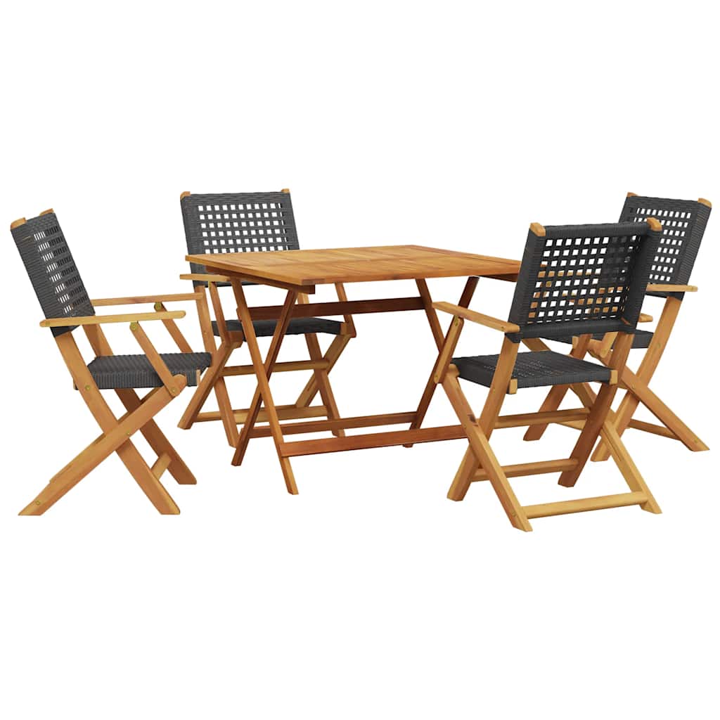 5-tlg. Garten-Essgruppe Schwarz Poly Rattan und Massivholz