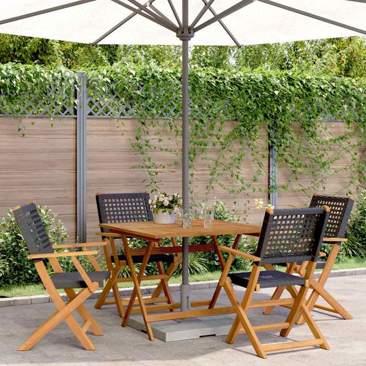 5-tlg. Garten-Essgruppe Schwarz Poly Rattan und Massivholz