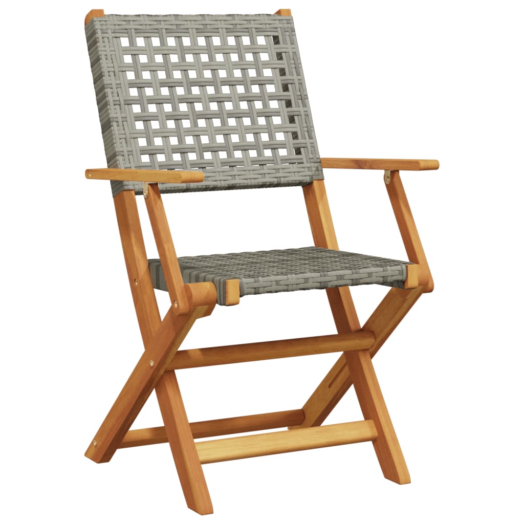 5-tlg. Garten-Essgruppe Grau Poly Rattan und Massivholz