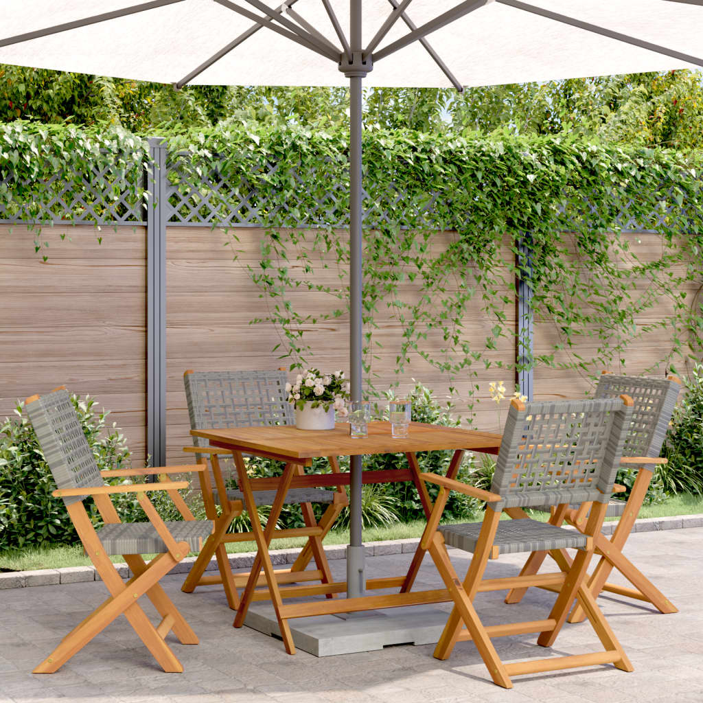 5-tlg. Garten-Essgruppe Grau Poly Rattan und Massivholz
