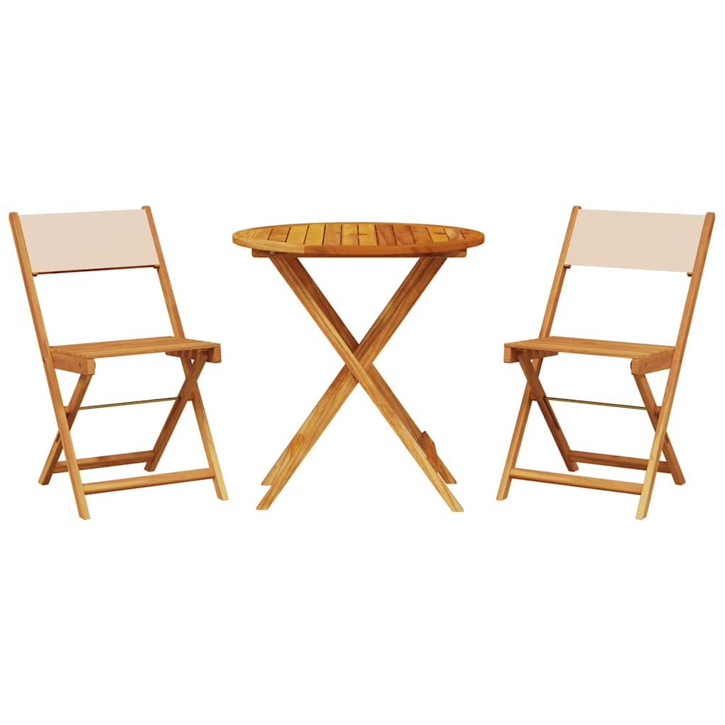 3-tlg. Bistro-Set Beige Stoff und Massivholz