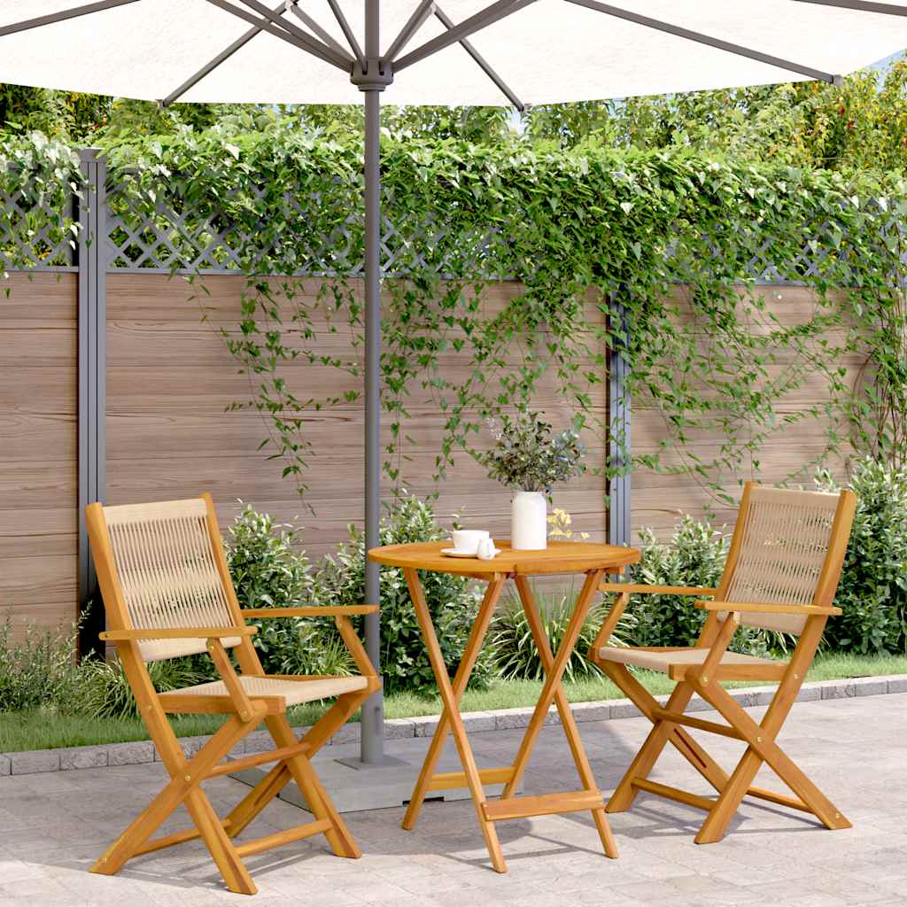 3-tlg. Bistro-Set Beige Polypropylen und Massivholz