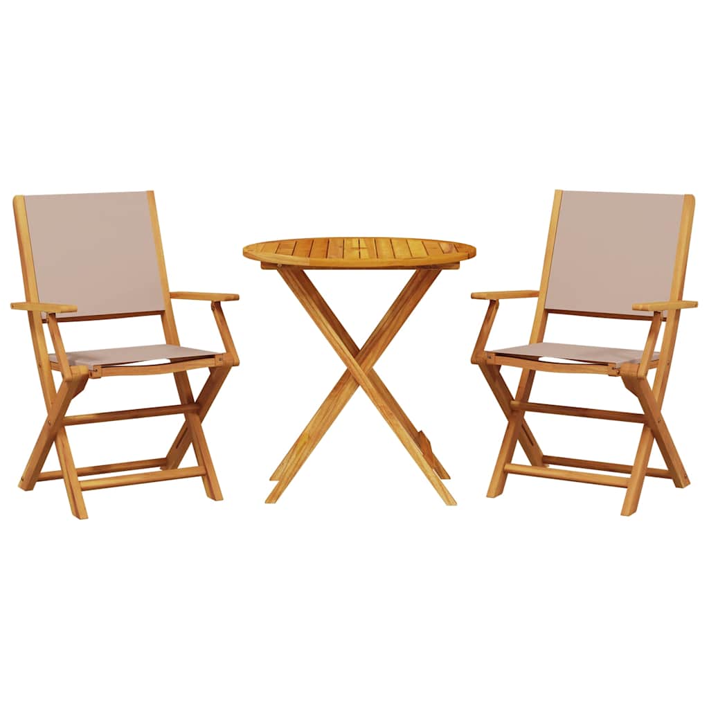 3-tlg. Bistro-Set Taupe Stoff und Massivholz