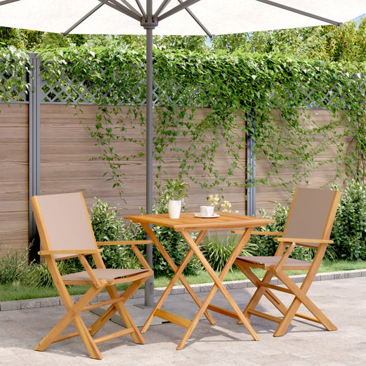 3-tlg. Bistro-Set Taupe Stoff und Massivholz