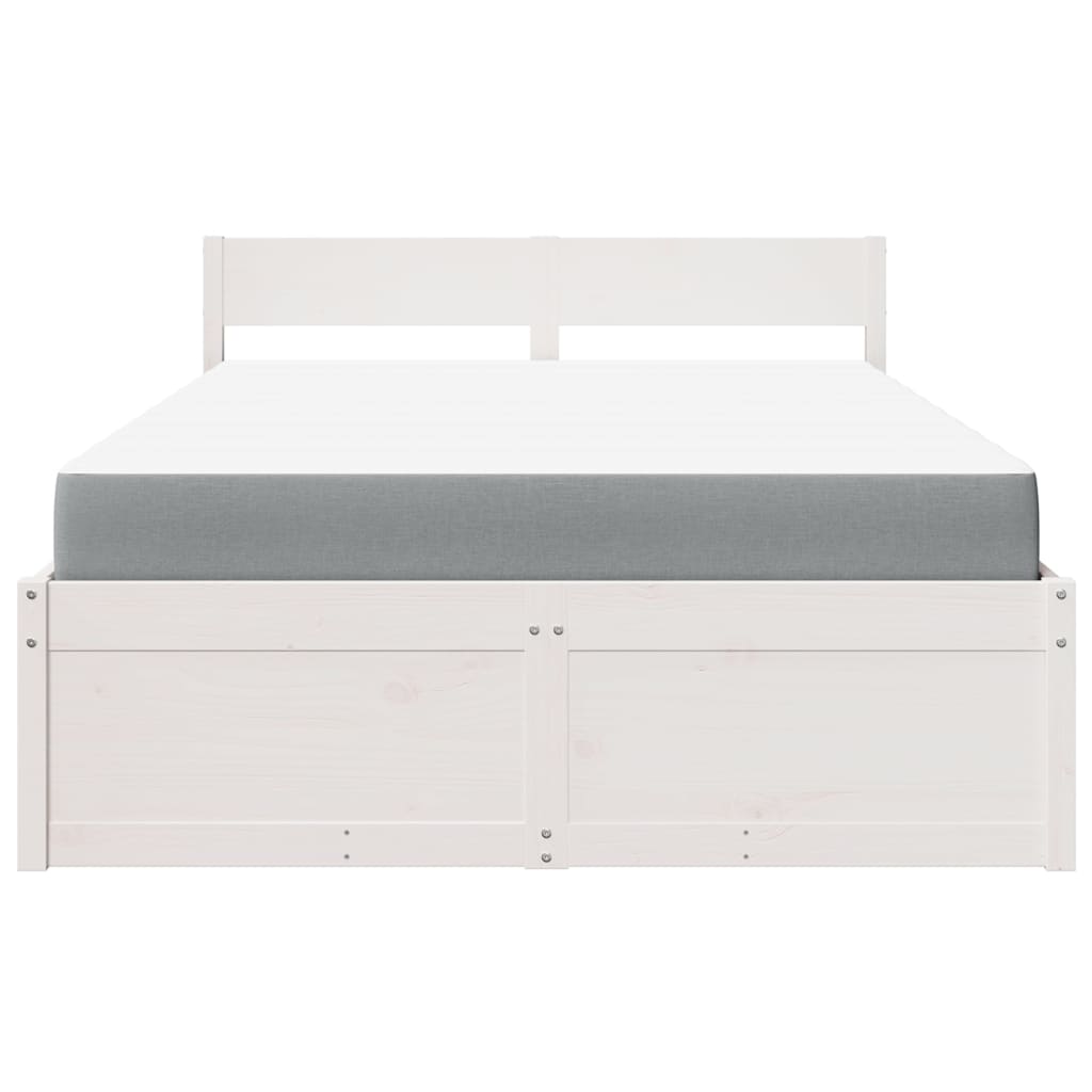 Bett mit Schubladen und Matratze Weiß 140x190 cm Massivholz