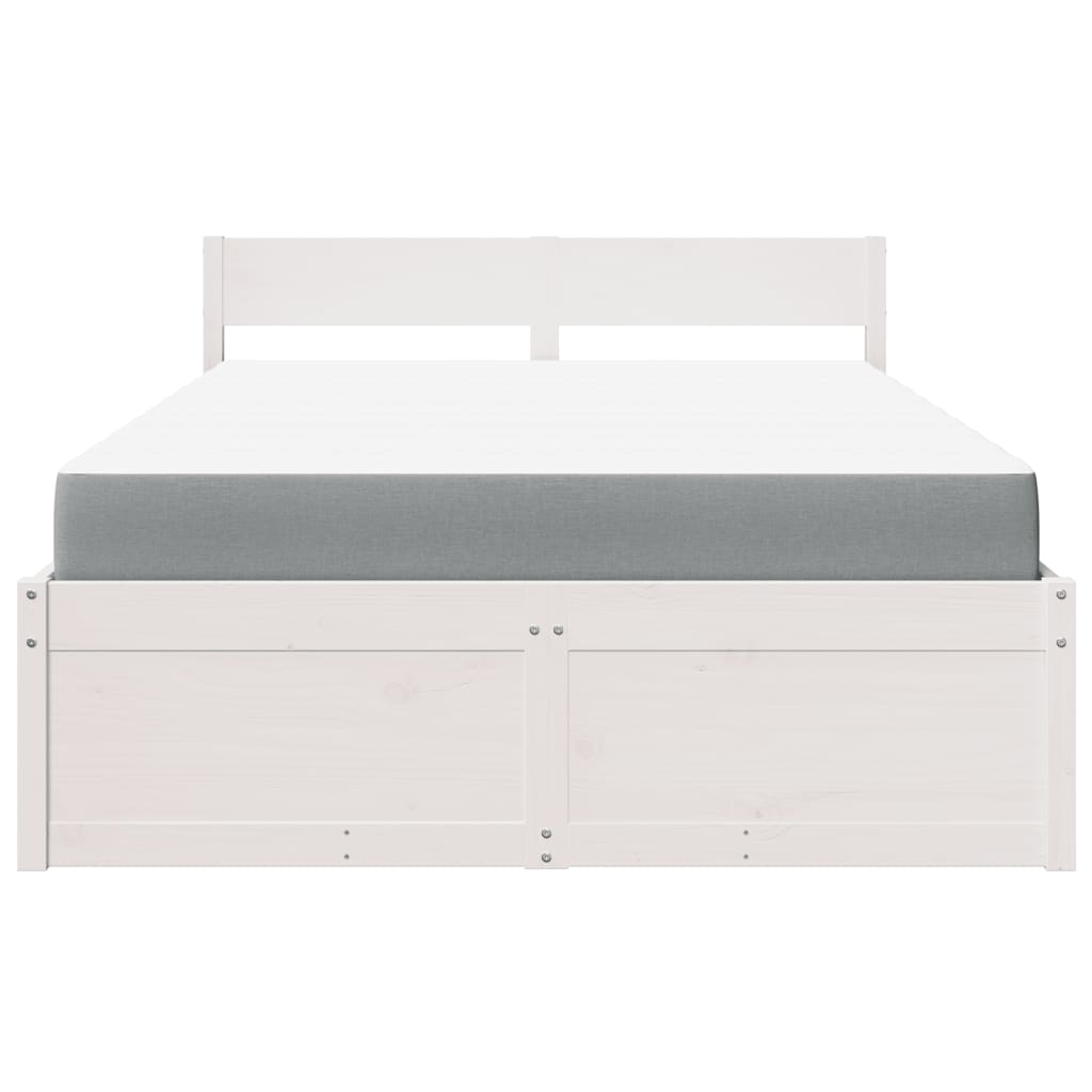 Bett mit Schubladen und Matratze Weiß 120x190 cm Massivholz