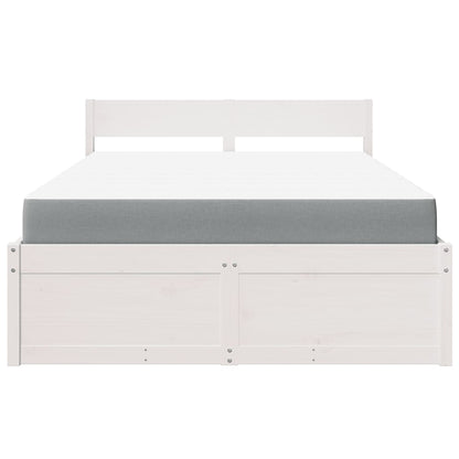 Bett mit Schubladen und Matratze Weiß 120x190 cm Massivholz
