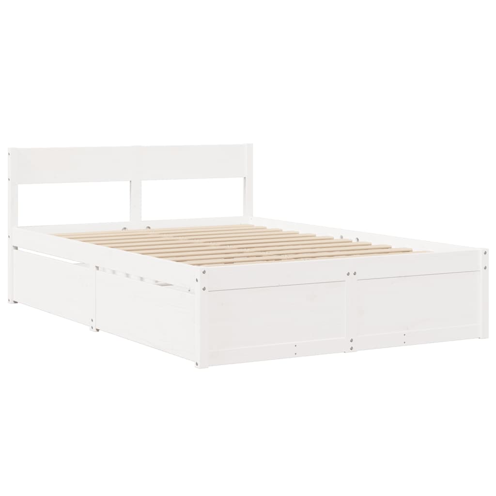 Bett mit Schubladen und Matratze Weiß 120x190 cm Massivholz
