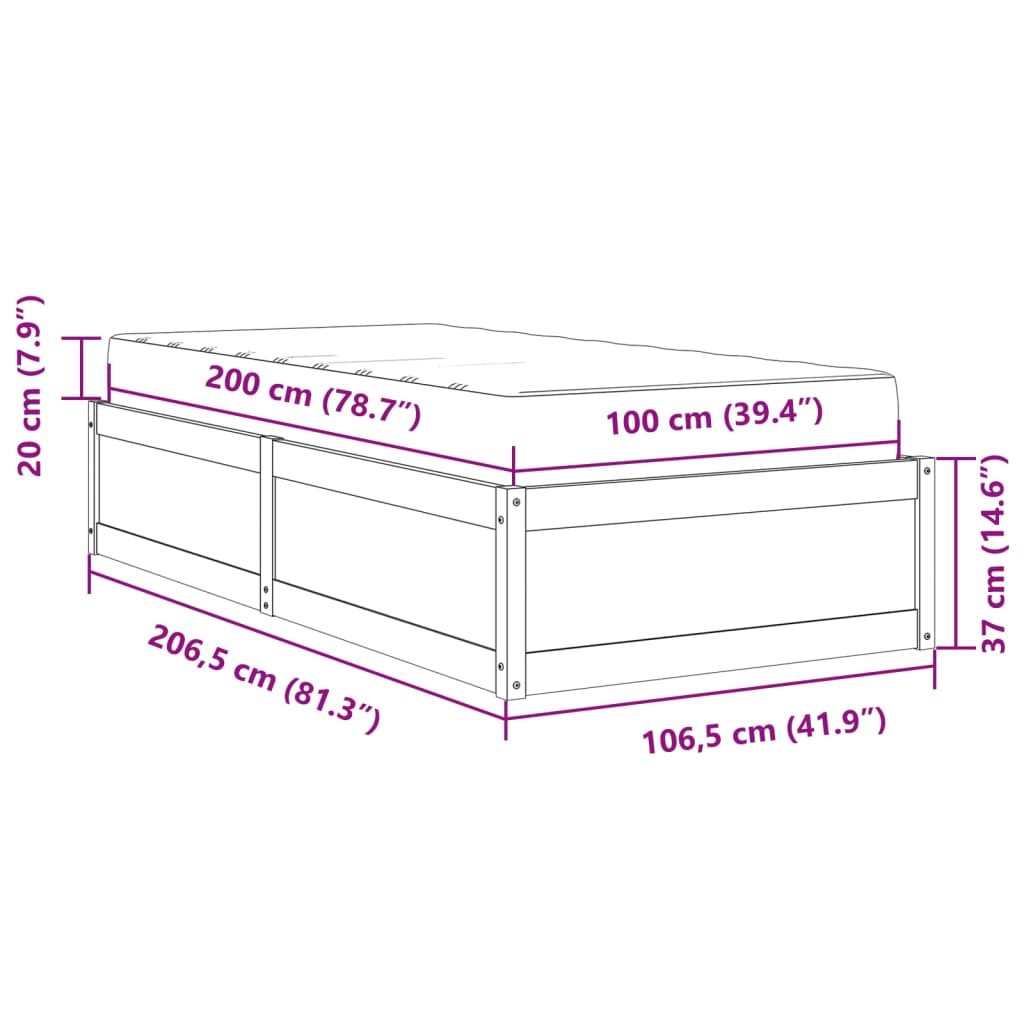 Bett mit Matratze Wachsbraun 100x200 cm Massivholz Kiefer