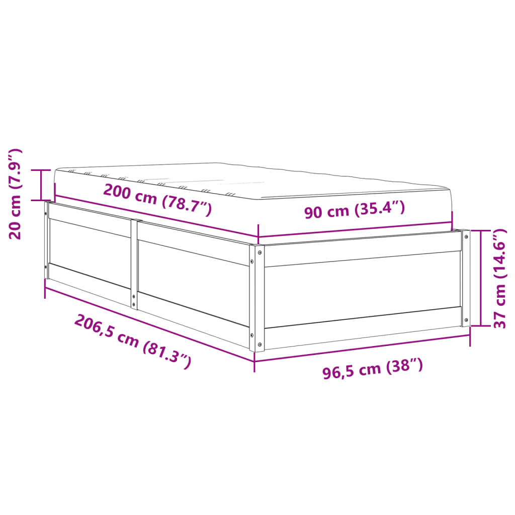 Bett mit Matratze Wachsbraun 90x200 cm Massivholz Kiefer